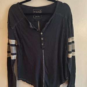Free people henley with stripped sleeves